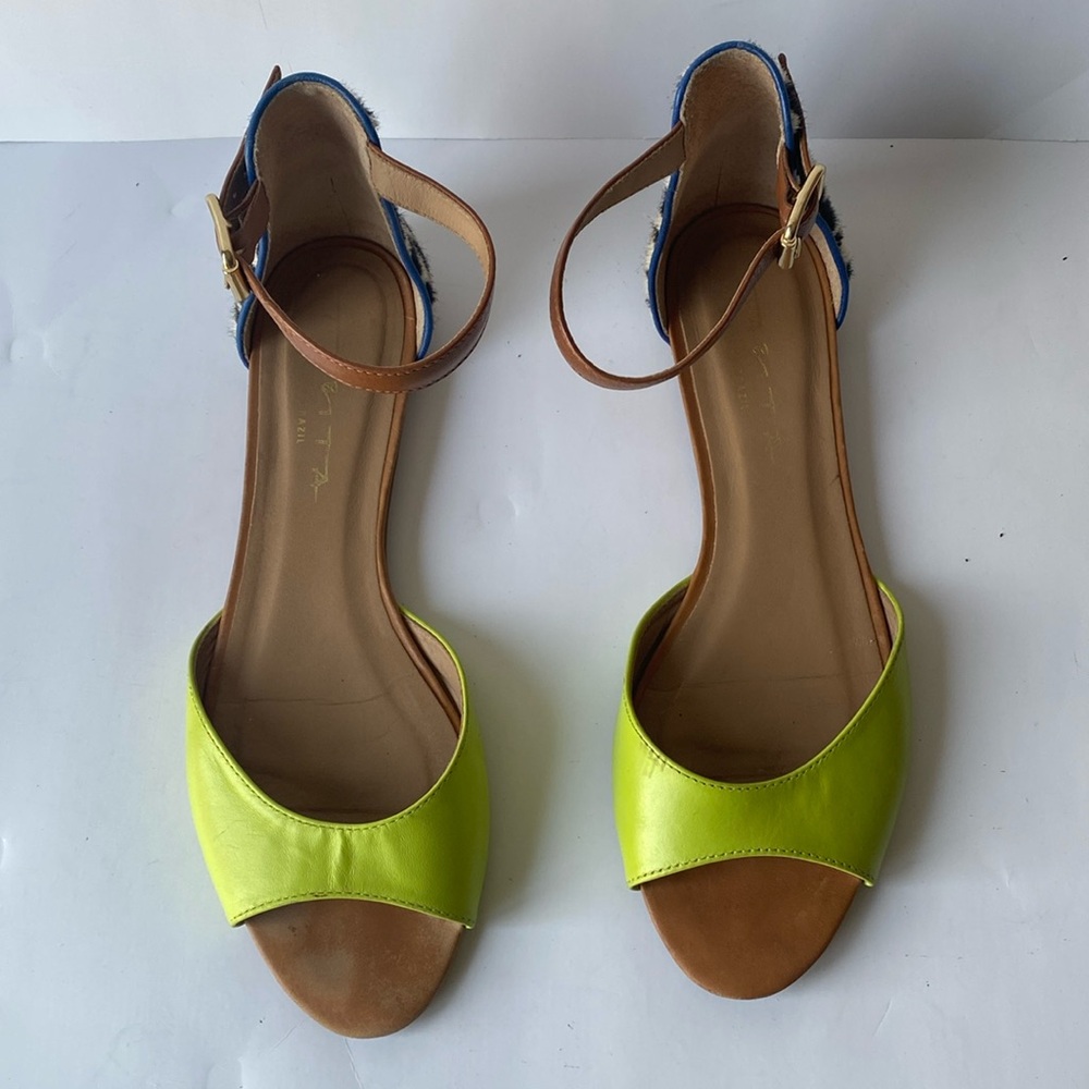Tabita Lime and Leopard flats with ankle strap